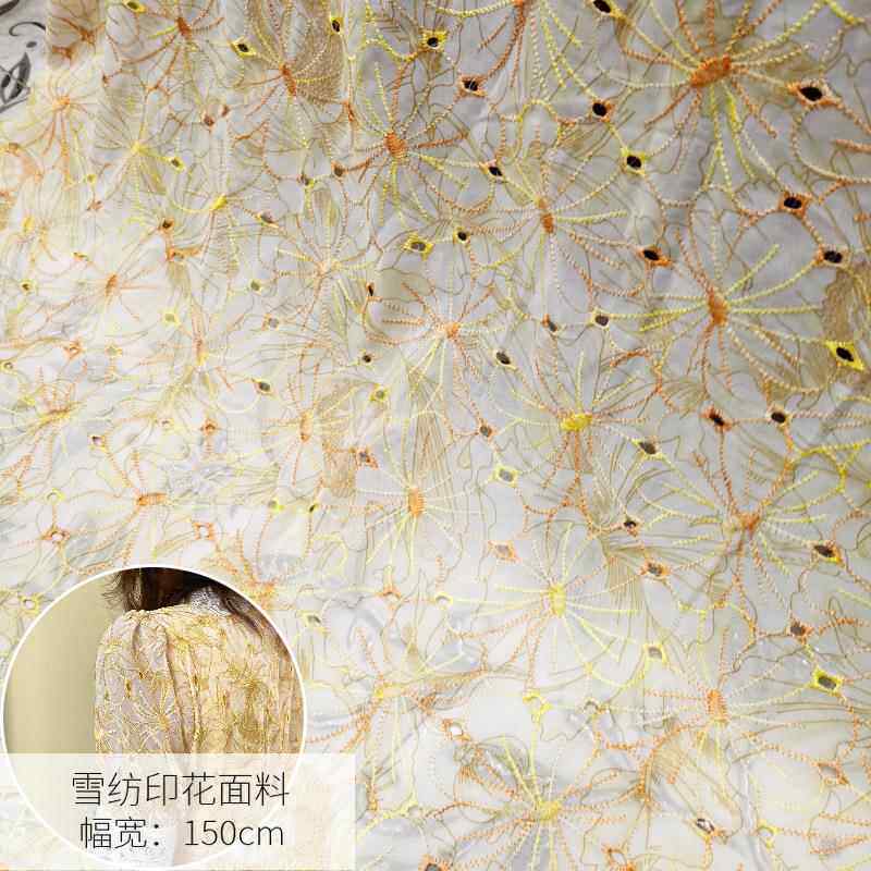 2020夏季雪纺印花镂空蕾刺花绣布