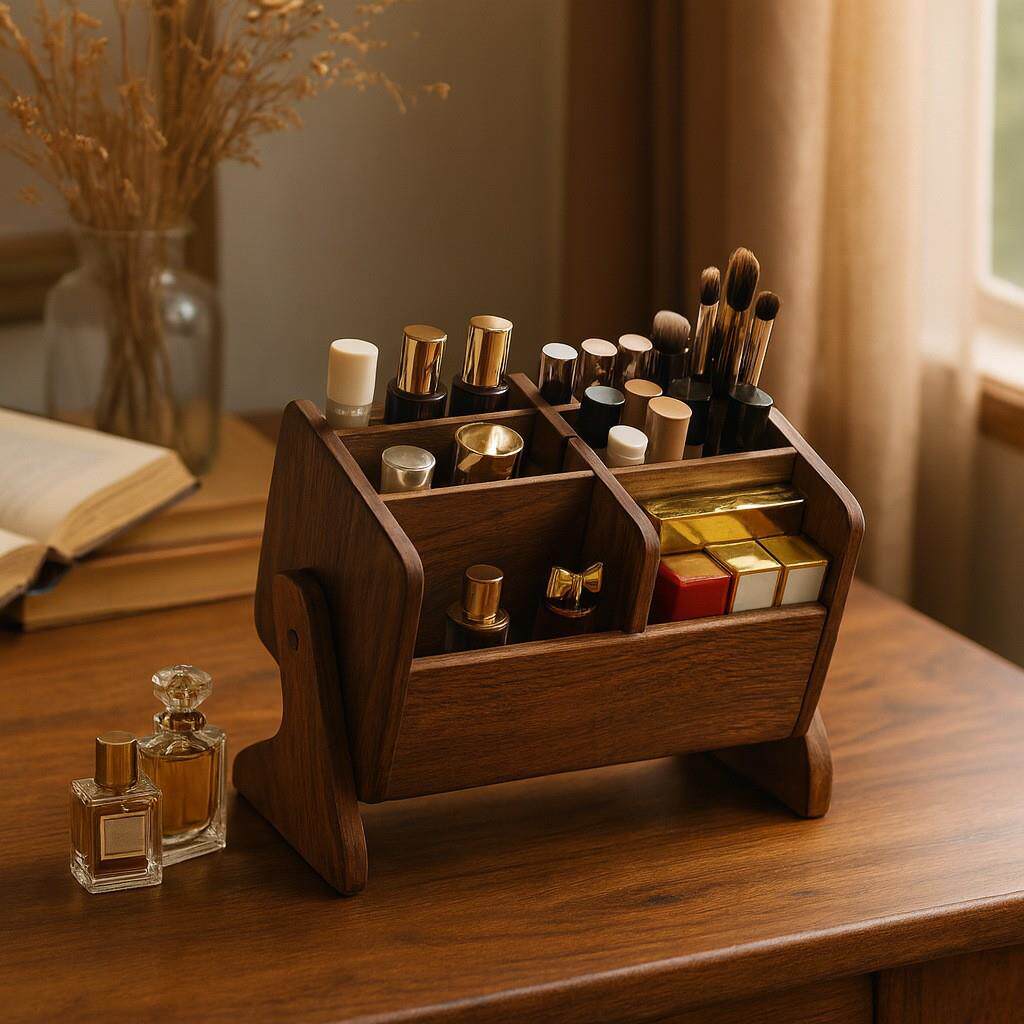 实木桌BJK面化刷香水妆架子梳台眼影可口红收纳妆格化妆品调节置