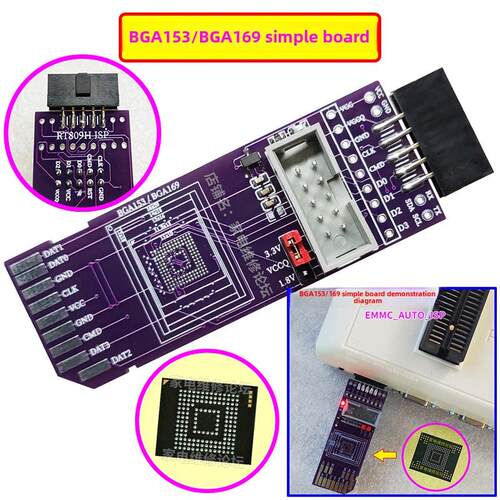 Bga169 Sd-Emmc 8Bit 1.8V 809H-Isp飞线可拆卸读写板