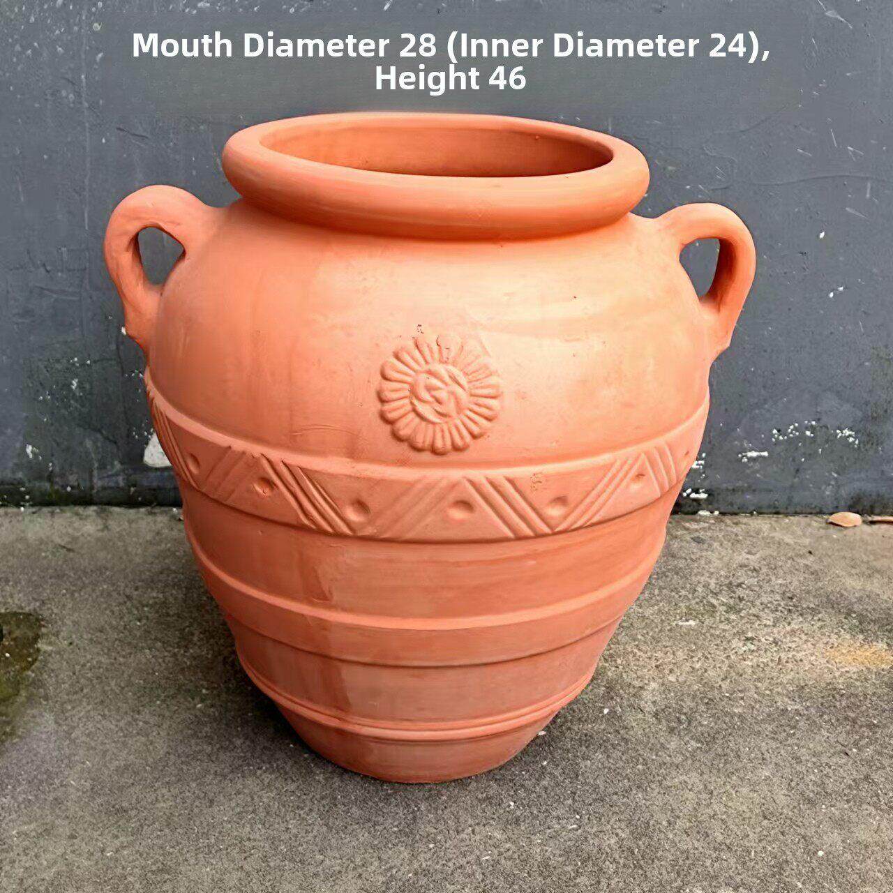 双耳中型红泥陶花盆三角梅棒棒糖户外手工粗陶盆土陶吸水透气高温
