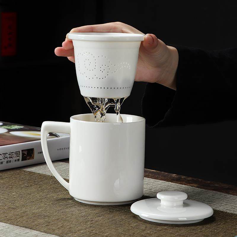 羊脂玉瓷茶水分离可定制办公杯骨瓷大容量刻字带盖子陶瓷水杯马克,餐饮具,茶杯,淘宝优惠券,粉丝福利购,淘宝优惠卷