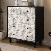 法式 复古风五斗柜客餐厅柜子简约现代小户型家用收纳柜印花餐边柜