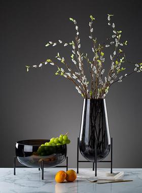 轻奢花瓶玻璃水果盘摆件现代简约家用客厅餐桌茶几高端软装装饰品