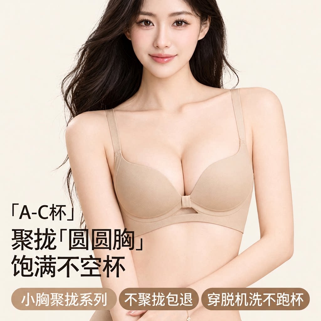 内衣女小胸聚拢不空杯显大收副乳防下垂无痕美背粉底液文胸A-C杯