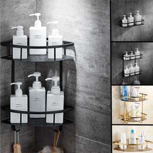 浴室置物架壁挂卫生间黑色免打孔三角架洗澡间淋浴房冲凉房转角架