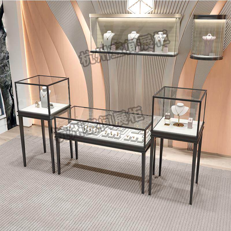 高端首饰珠宝柜精品钢化玻璃铁艺不锈钢展示陈列架玉器项炼博物馆