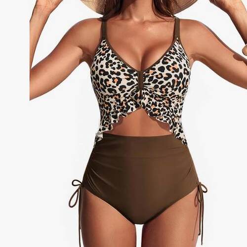 Swimsuit one-piece small lotus leaf flying edge high waist