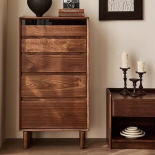 北欧黑胡桃木五斗柜复古日式实木客厅边柜现代简约卧室储物收纳柜