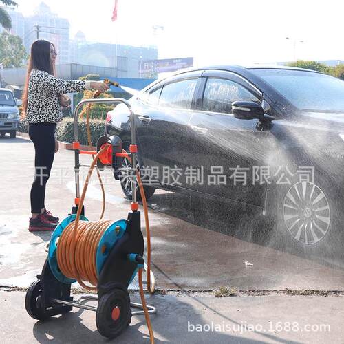 洗车水管水枪50米套装 伸缩水管车架 自动绕管水车架 洗车软管