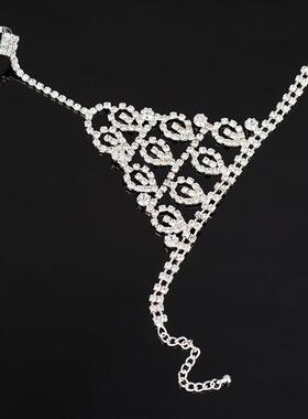 韩式简约手饰舞台表演手背链戒指一体链跳舞水钻装饰手链精致