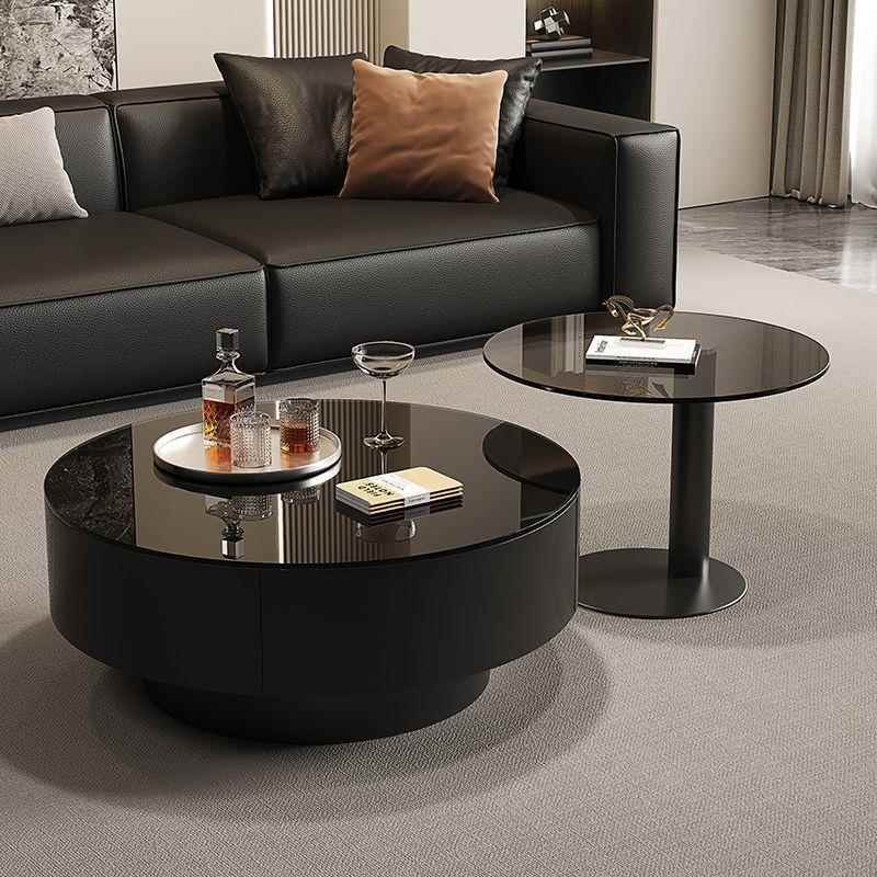 意式轻奢风玻璃圆形茶几组合家用客厅小户型现代新款高级茶桌简约