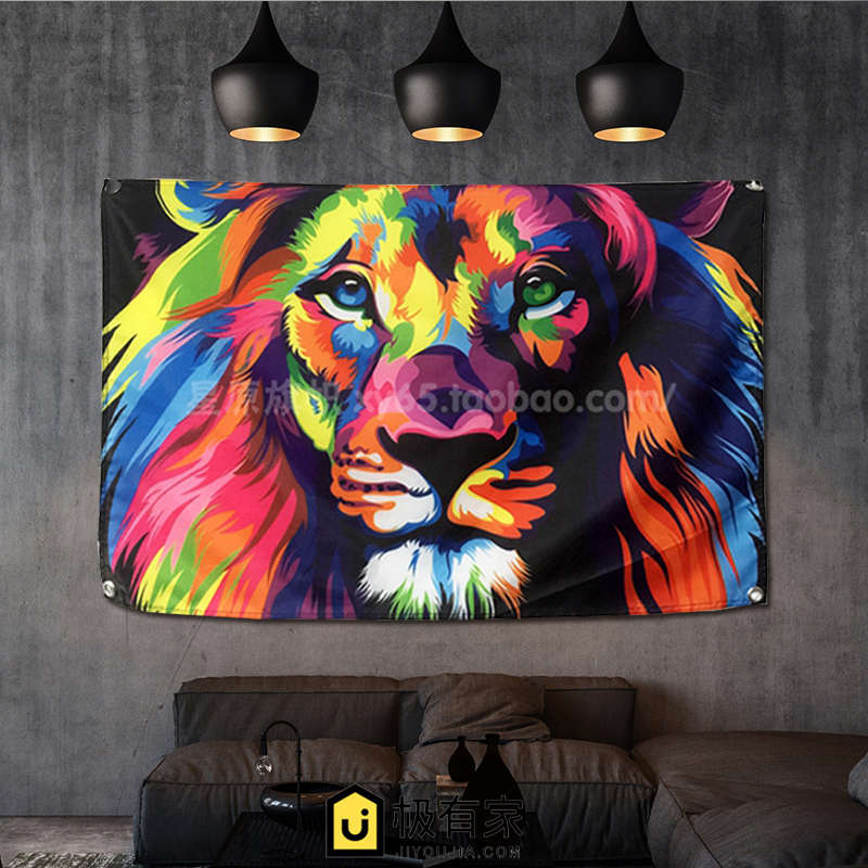 来图定制波普艺术动物狮子挂旗挂布宿舍卧室床头墙上装饰背景墙布