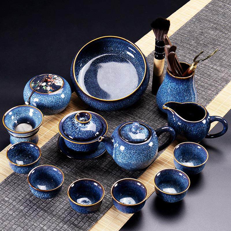 功夫茶具套组茶杯陶瓷高档创意办公室会客家用简约泡茶壶窑变整套