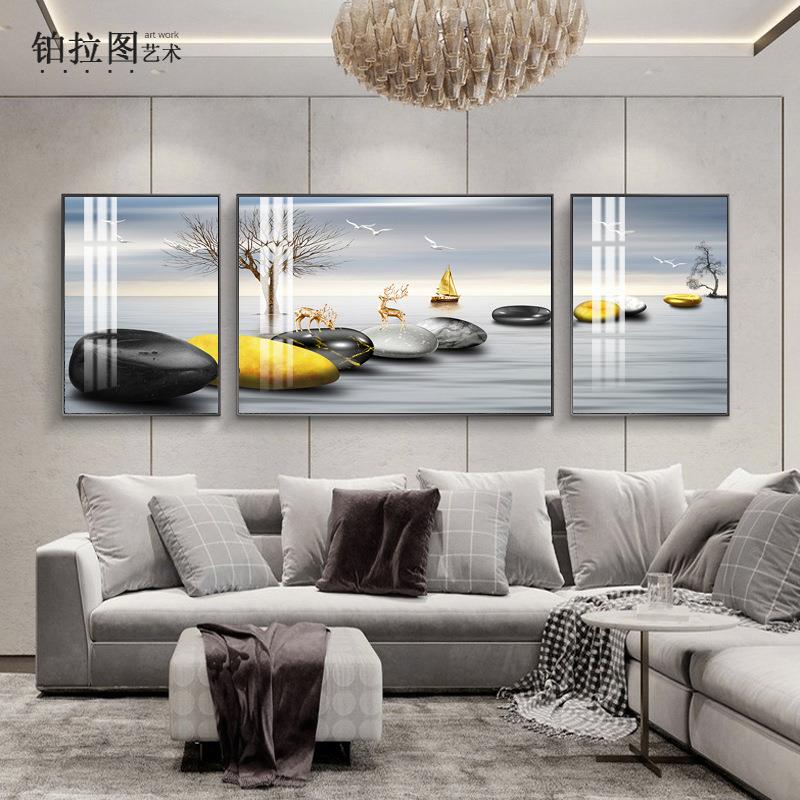 现代简约客厅装饰画沙发背景墙壁画大气中堂三联画2023年新款挂画