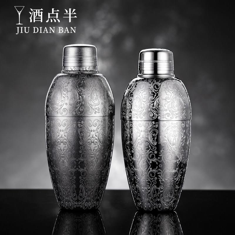 酒点半美式三段式蚀刻调酒器不锈钢摇壶摇酒壶雪克壶波士顿调酒壶