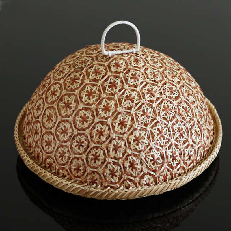 厂家直销新品 创意手工天然竹编点心篮子 带盖收菜框 水果花纹篮