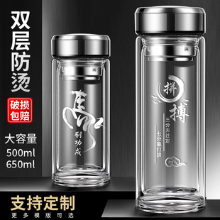 双层玻璃杯带盖耐高温家用加厚泡茶杯透明水杯个性 男士 定制带滤网