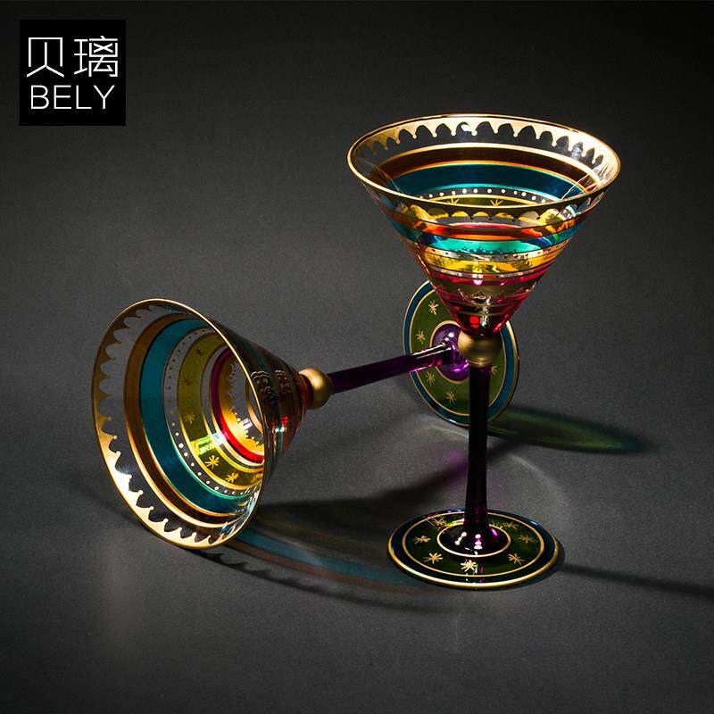 欧式彩绘红酒杯高脚杯大家用玻璃酒具个性鸡尾酒杯子创意酒吧酒杯