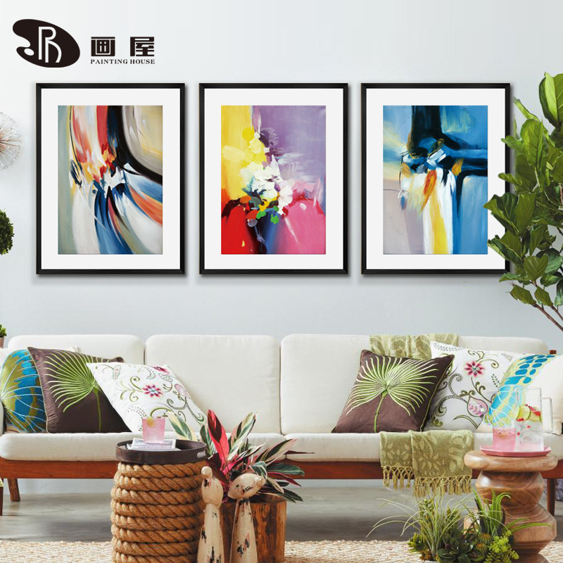 客厅抽象画沙发背景墙装饰画现代简约手绘立体三联挂画餐厅油画图片