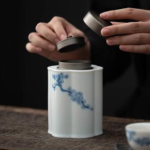 手绘罐茶叶罐密封罐白瓷纯存储罐 松风双层陶瓷防潮家用茶叶盖日式