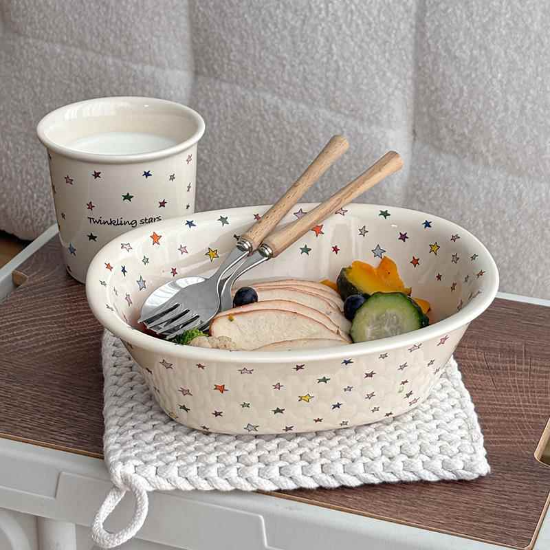 穆尼 韩式ins彩色星星餐具甜品盘早餐碗咖啡杯家用餐具套装礼盒