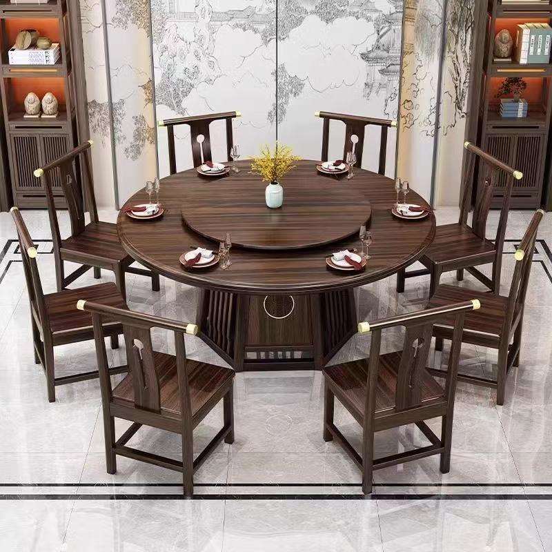 新中式乌金木全木餐桌椅组合现代简约大小户型家用圆形实木饭桌子