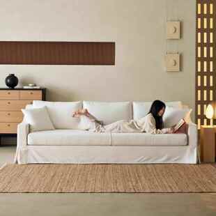 易安亭阁布艺沙发自然风小户型客厅日式侘寂风羽绒直排棉麻沙发