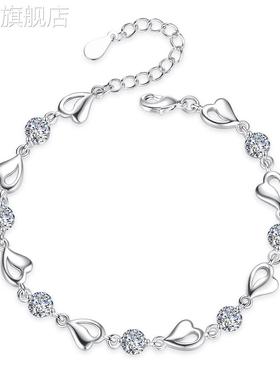 首饰蓝心手链 女镂空爱心形镀银手链 蓝色手饰品厂家