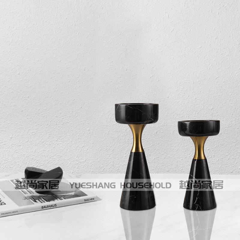 创意家居轻奢现代装饰品简约工艺品烛台样品房软装摆件大理石烛台