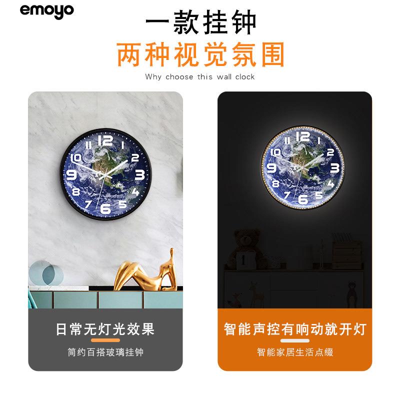 新款直销独立站创意钟表客厅夜光声控挂钟 智能小夜灯感应静音时