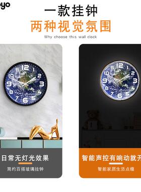 新款直销独立站创意钟表客厅夜光声控挂钟 智能小夜灯感应静音时