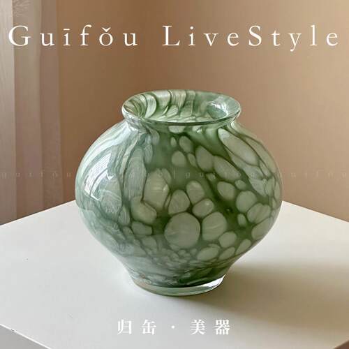 归缶原创琉璃宋式美学花瓶新家茶室郁金香设计感小众绿色玻璃花器