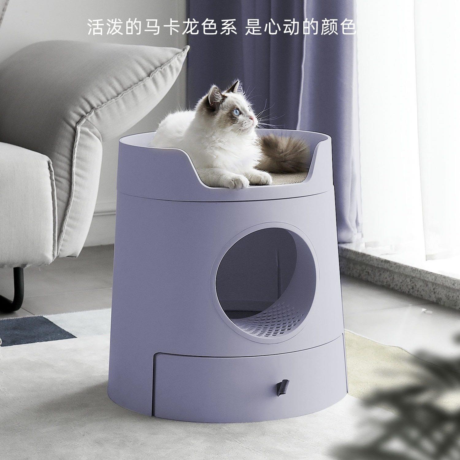 马卡龙简约猫砂盆抽屉式全封闭猫城堡隔臭防外溅大号猫厕所