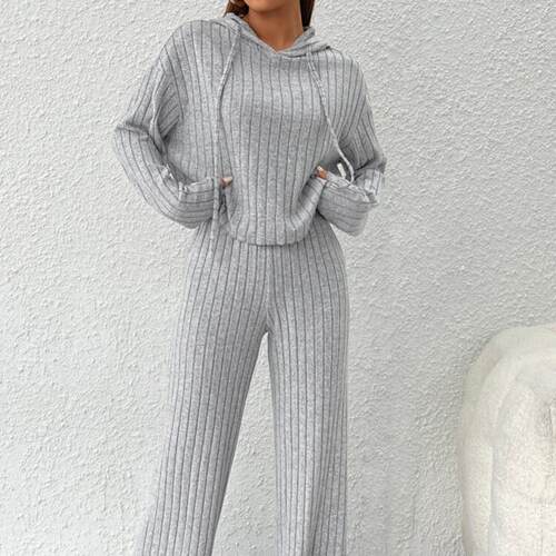 Knitted long sleeved suit, women's hooded sweatshirt, long