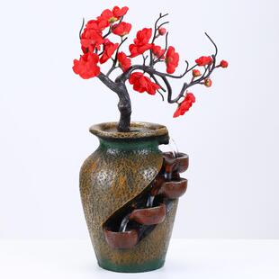 鸿如梅花桌面小假山喷泉装财客L27厅办招公桌饰品摆L27瀑布式件喷