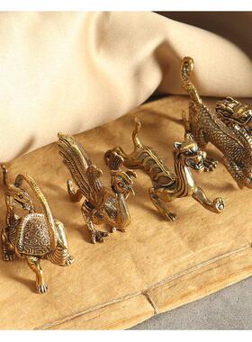 彷古黄铜四大神兽青龙白虎朱雀玄武一套四灵兽家居客厅风水摆件