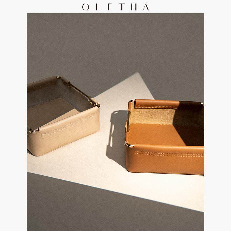 OLETHA高级感皮质轻奢首饰钥匙托盘玄关客厅桌面杂物收纳盒