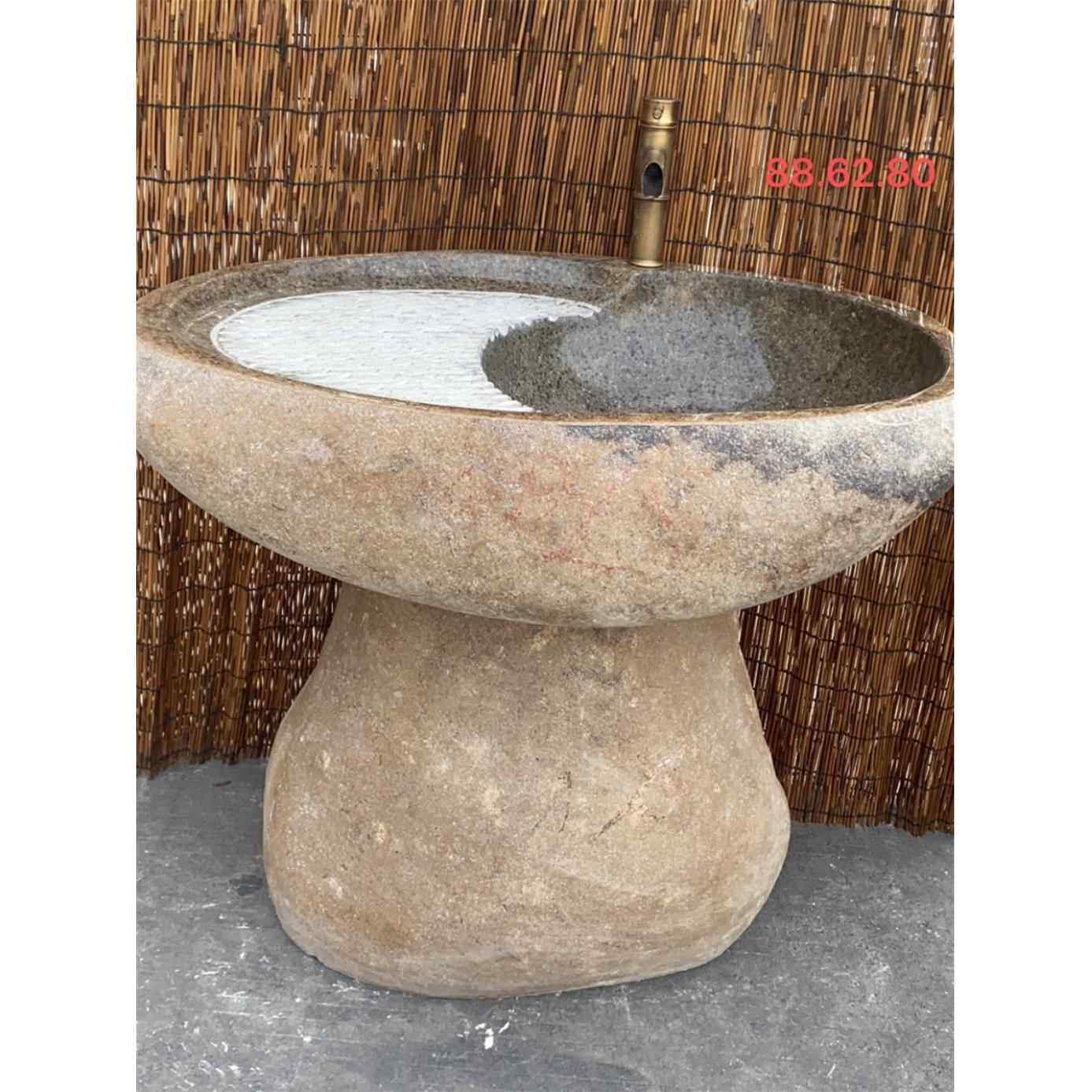 天然原石鹅卵石头洗衣池家用庭院阳台洗手盆落地柱户外别墅洗脸盆