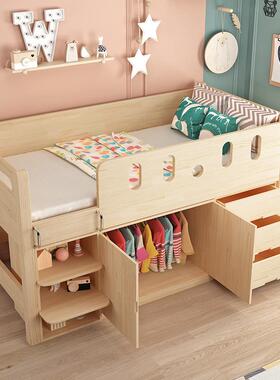 全木儿童床半实高床衣柜多带能00126上床下桌女孩书桌柜组合床一