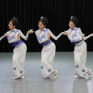 成都盖碗茶儿童演出服白盏茶妤表演服茶飘香古典舞青花瓷秧歌道具