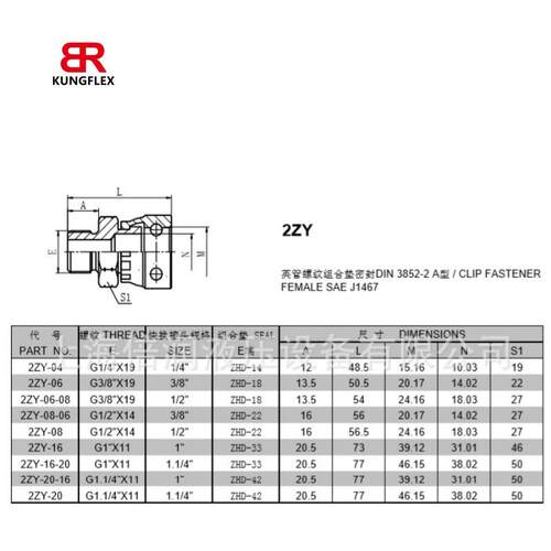 倍润英管螺纹组合垫密封DIN快换外接头SAE J1467 2ZY 矿用接头