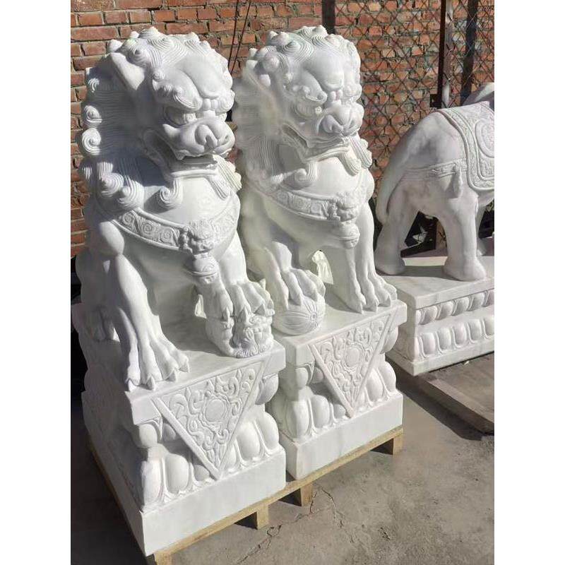 大门口石狮子一对汉白玉新中式别墅看门家用镇宅落地镇宅手工摆件