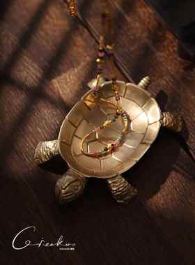 车口之家印度进口铜龟纯手工雕刻收纳托盘小饰品客厅创意珠宝托盘