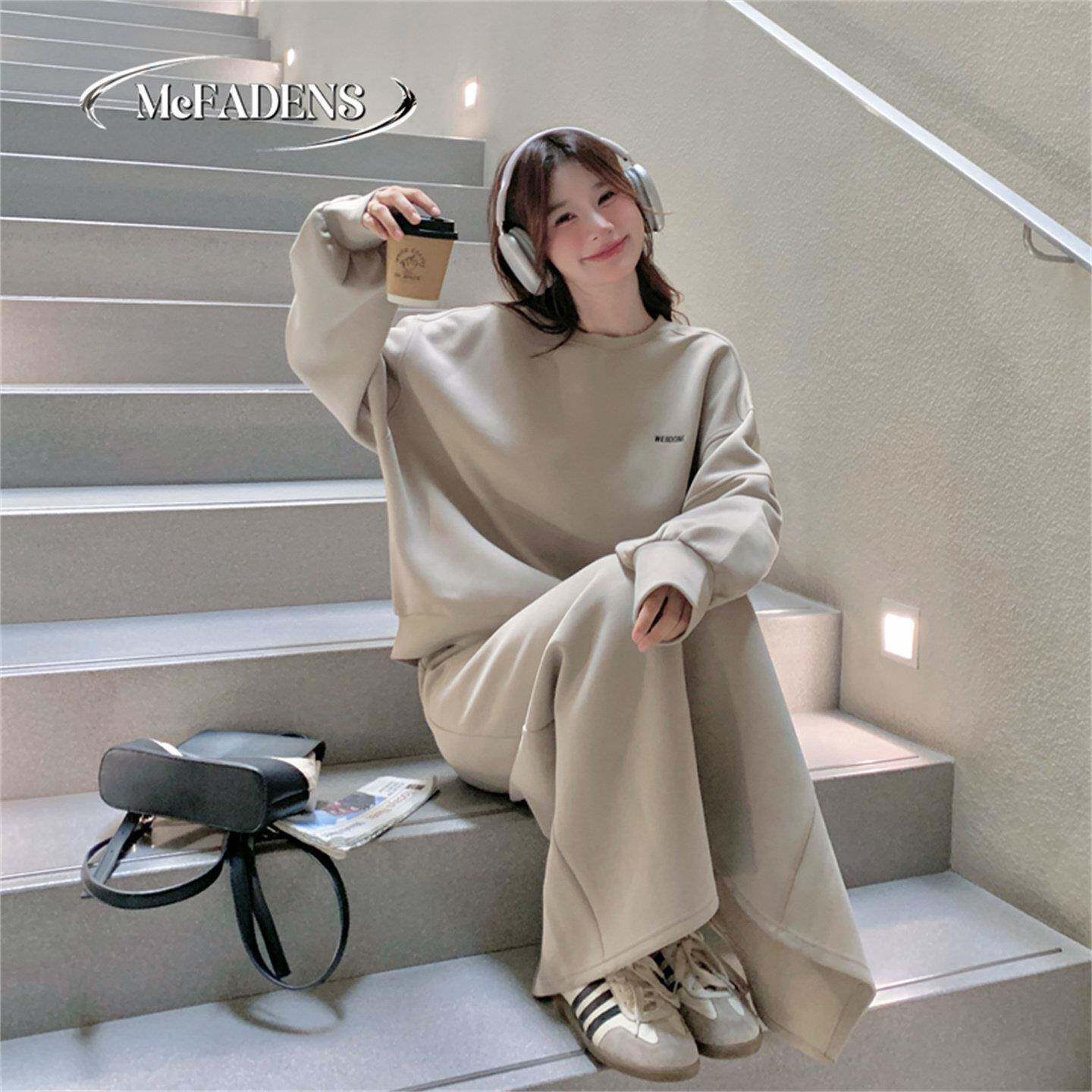 香港欧洲站高级感慵懒风卫衣半身裙套装女百搭宽松显瘦休闲两件套