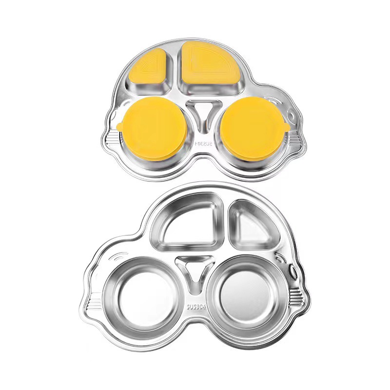 04不锈钢儿童餐盘大人学生家用分格饭盒带盖上班族食堂打饭餐盘