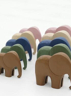 莫兰迪色动物摆件儿童房布置道具客厅玄关软装创意大象造型装饰品