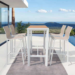 户外吧台椅酒店餐厅露天柚木吧台藤编吧椅室外别墅实木吧台高脚凳