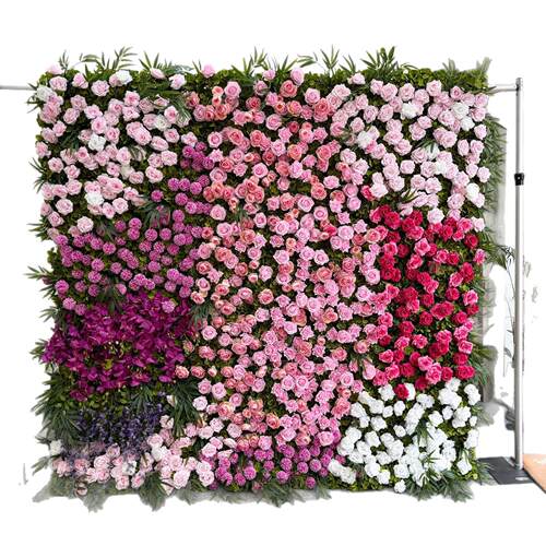 电商3D粉色布底仿真花墙背景墙玫瑰绣球婚庆节日装饰花墙婚礼
