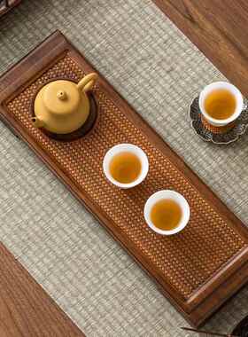 盘中式壶重竹制书卷小茶功夫茶台长55474方形竹席纹干泡茶配件道