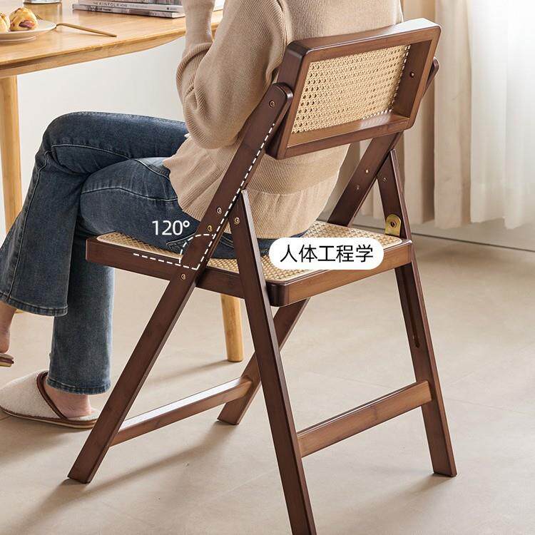 日式藤编折叠椅子客厅家用餐椅带靠背竹制便携吃饭椅原木风新款